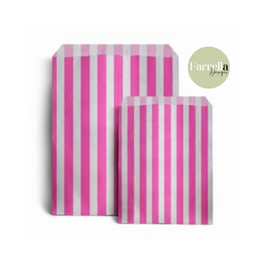 Pink candy stripe paper bags (x100)