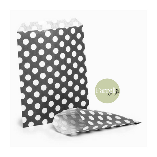Black polka dot paper bags (x100)