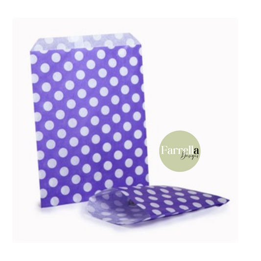 Purple polka dot paper bags (x100)