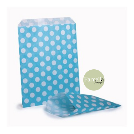 Light blue polka dot paper bags (x100)